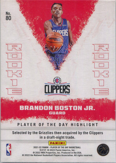 Panini Player of the Day 2021-22 Rainbow Parallel Base Card 80 Brandon Boston Jr