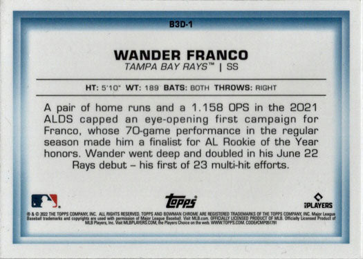 Bowman Chrome Baseball 2022 In 3D Insert Card B3D-1 Wander Franco