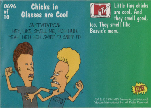 Fleer Ultra MTV's Beavis & Butt-head 1994 Scratch & Sniff Chase Card 0696  Chicks In Glasses Are Cool