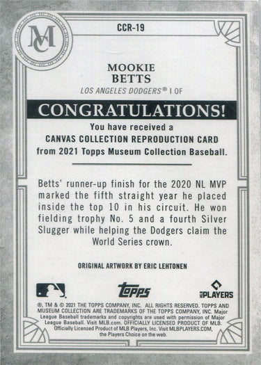 Topps Museum Collection Baseball 2021 Canvas Reproduction Card CCR-19 M. Betts
