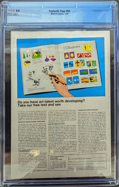 Fantastic Four 94 (1970) Graded CGC 8.0 1st Agatha Harkness