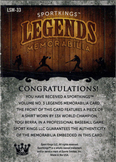 Sportkings 2022 Legends Sports Memorabilia Card LSM-33 Yogi Berra