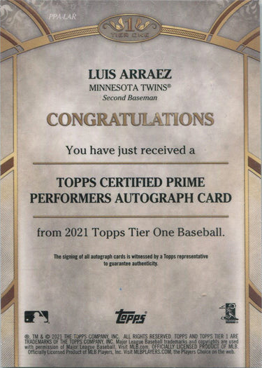 Topps Tier One Baseball 2021 Prime Performers Auto Card PPA-LAR Luis Arraez  /300