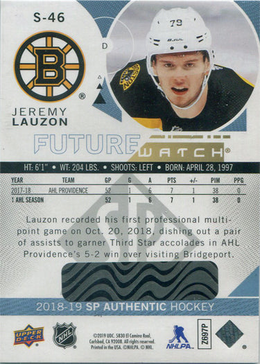 Upper Deck SP Authentic Hockey 2018-19 Future Watch Card S-46 Jeremy Lauzon
