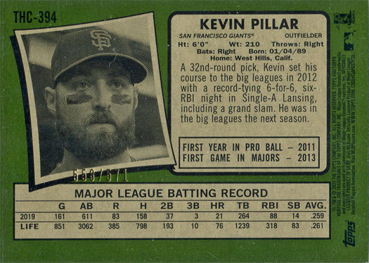 Topps Heritage Baseball 2020 Base Refractor Parallel Card THC-394 K. Pillar /571