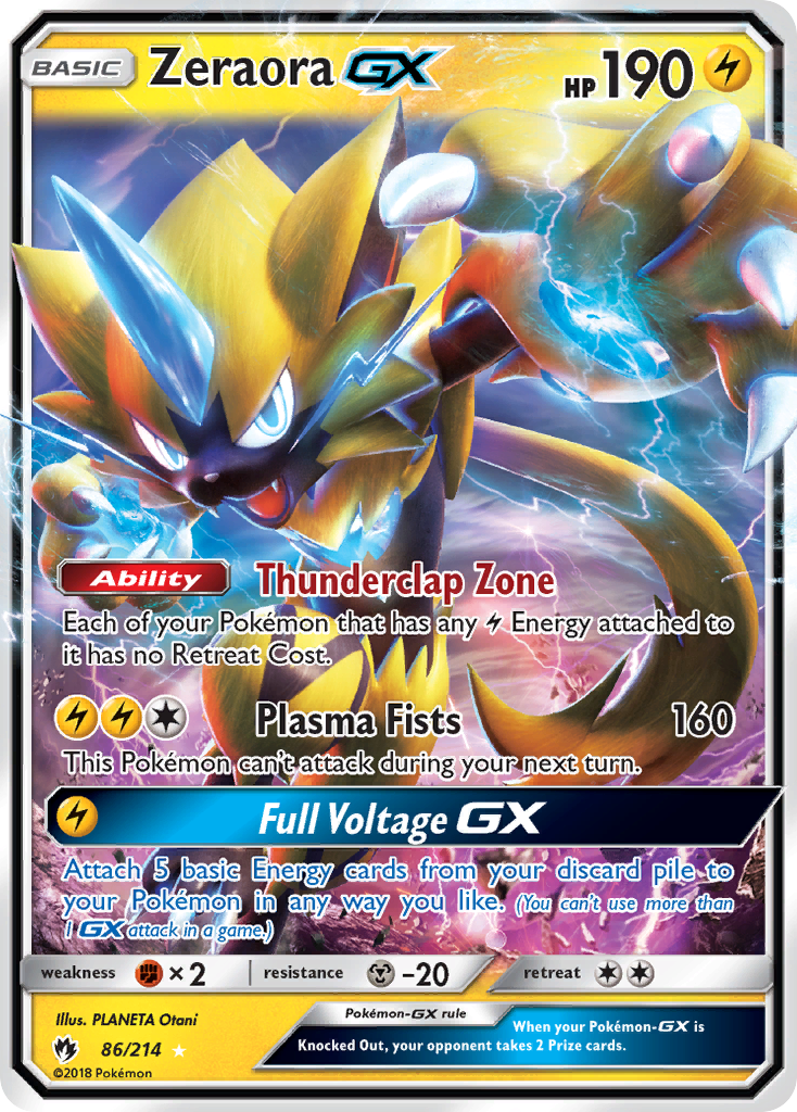 Pokemon Trading Card Game Lost Thunder Ultra Rare Holo Zeraora GX #86