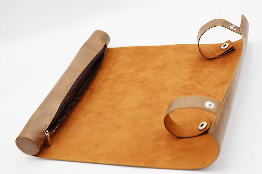 Brown Roll Up Leatherette Dice Mat