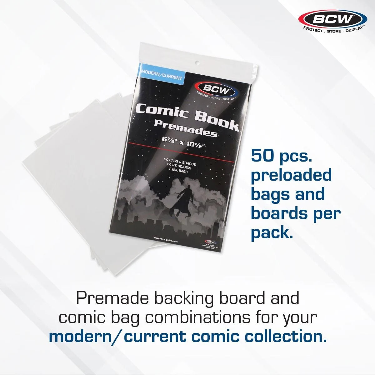 BCW Premade® Resealable Current Comic Bag and Board - 50 Ct Pack