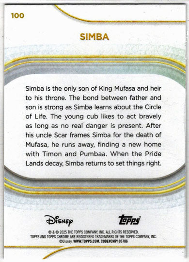 2025 Topps Chrome Disney Base Card 100 Simba