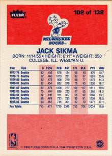 1986-87 Fleer Basketball #102 Jack Sikma Base Rookie Card