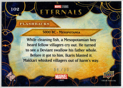 2023 Upper Deck Marvel Eternals Gold Parallel Card 102 "5000 BC Mesopotamia" /99