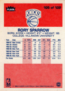 1986-87 Fleer Basketball #105 Rory Sparrow Base Rookie Card