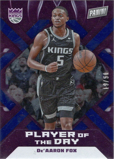 Panini Player of the Day 2022-23 Blue Foil Parallel Card 10 De'Aaron Fox 19/50