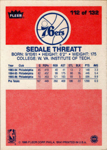 1986-87 Fleer Basketball #112 Sedale Threatt Base Rookie Card