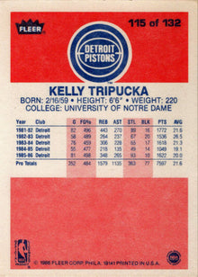 1986-87 Fleer Basketball #115 Kelly Tripucka Base Rookie Card