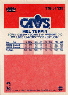 1986-87 Fleer Basketball #116 Melvin Turpin Base Rookie Card