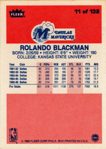 1986-87 Fleer Basketball #11 Rolando Blackman Base Rookie Card
