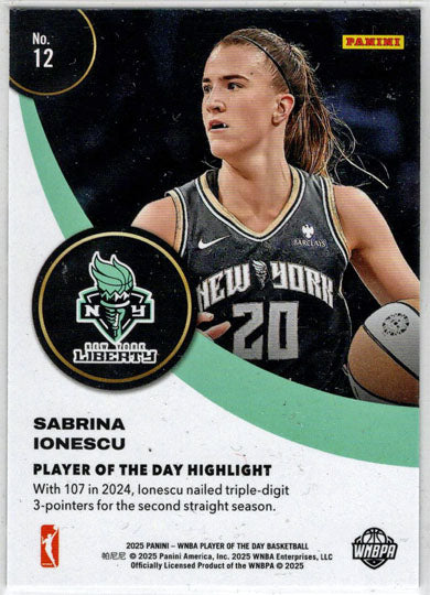 2025 Panini WNBA Player of the Day Base Card 12 Sabrina Ionescu