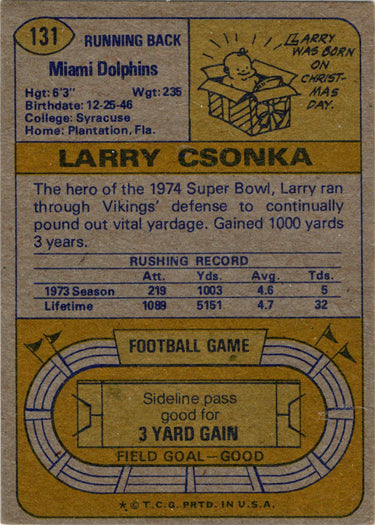 Topps Football 1974 Base Card 131 Larry Csonka