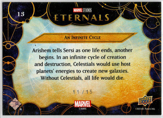 2023 Upper Deck Marvel Eternals Purple Parallel Card 13 "An Infinite Cycle" /15