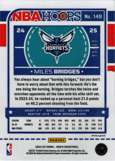 Panini Hoops Basketball 2024-25 Blue Scope Prizm Card 149 Miles Bridges 23/49