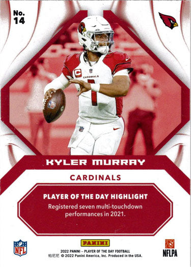Panini Player Of The Day Football 2022 Red Foil Parallel Card 14 Kyler Murray 47/99