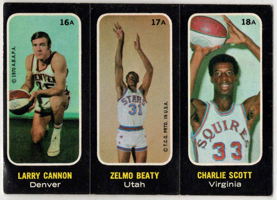 1971-72 Topps Trios Stickers Card 16A Cannon 17A Beaty 18A Scott