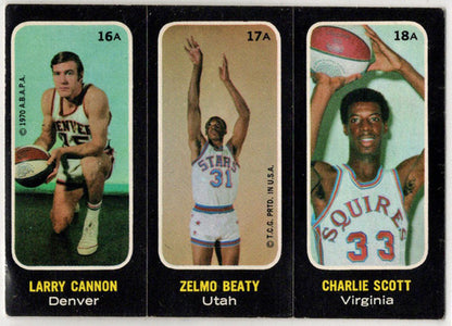 1971-72 Topps Trios Stickers Card 16A Cannon 17A Beaty 18A Scott