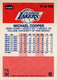 1986-87 Fleer Basketball #17 Michael Cooper Base Rookie Card