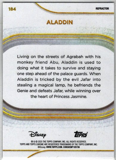 2025 Topps Chrome Disney Refractor Parallel Card 184 Aladdin