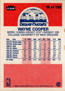 1986-87 Fleer Basketball #18 Wayne Cooper Base Rookie Card