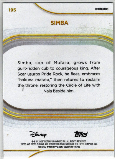 2025 Topps Chrome Disney Refractor Parallel Card 195 Simba