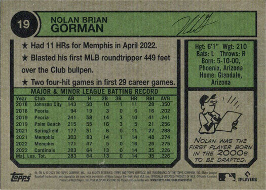 Topps Heritage Baseball 2023 Base Card 19 Nolan Gorman