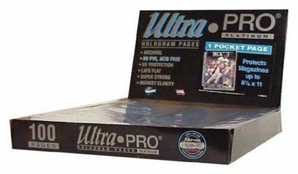 Box of Ultra Pro trading card pages on a white background