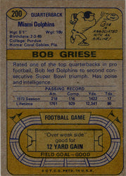 Topps Football 1974 Base Card 200 Bob Griese