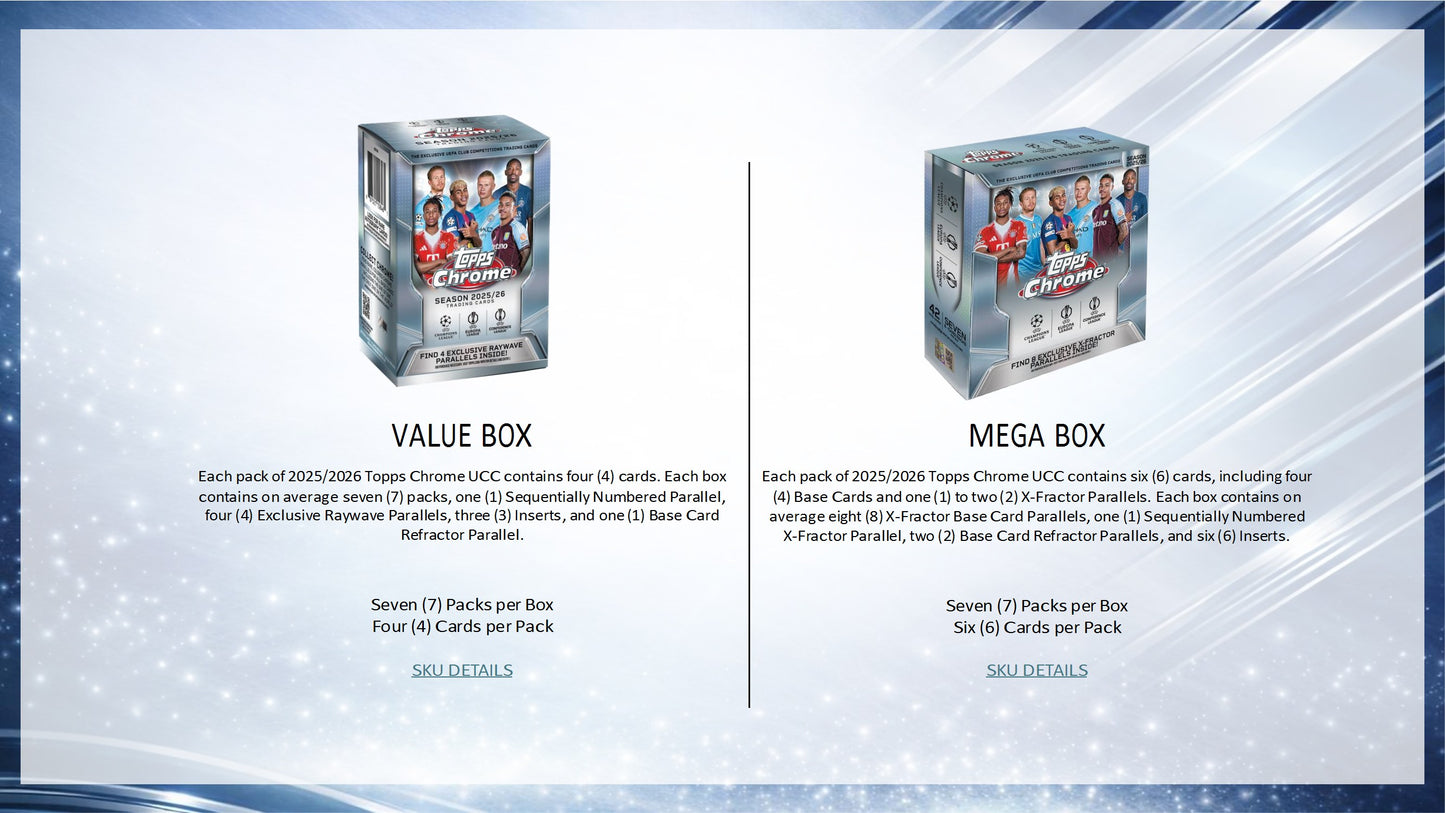 2025-26 Topps Chrome UEFA Club Competitions Soccer Mega Box