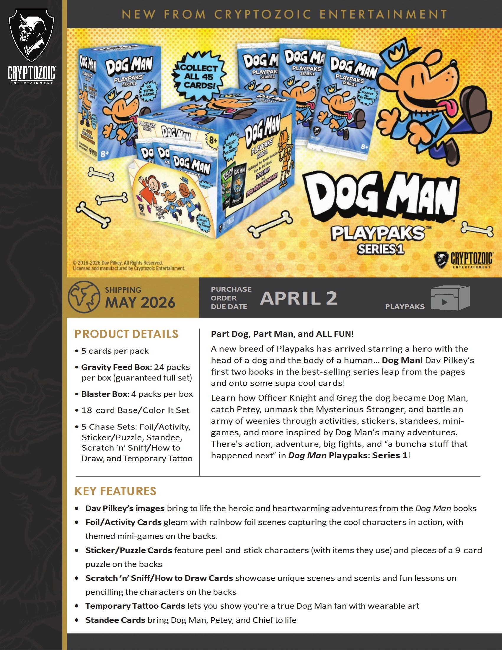 2026 Cryptozoic Dog Man Playpaks: Series 1 Gravity Feed Box