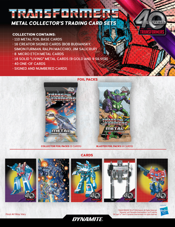 2026 Dynamite Transformers 40th Anniversary Metal Collector’s Trading Cards Blaster Box