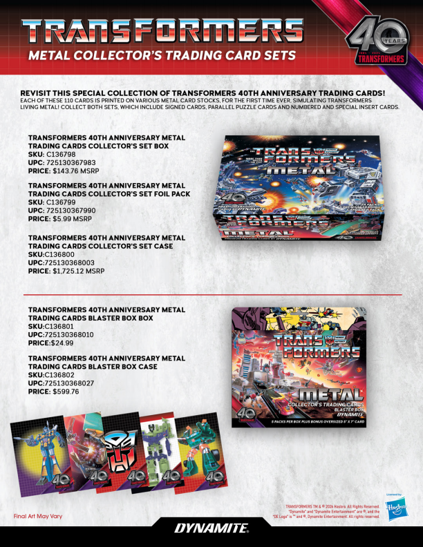2026 Dynamite Transformers 40th Anniversary Metal Collector’s Trading Cards Blaster Box