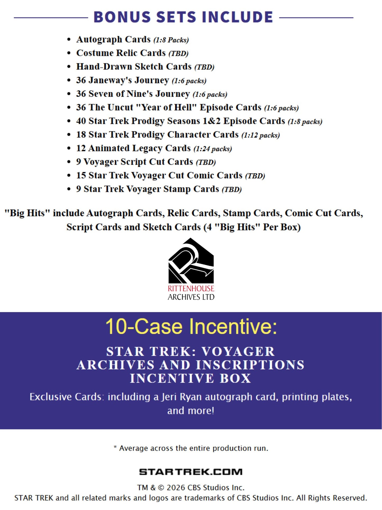 2026 Rittenhouse Star Trek Voyager Archives & Inscriptions Hobby Box