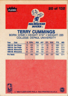 1986-87 Fleer Basketball #20 Terry Cummings Base Rookie Card