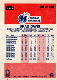 1986-87 Fleer Basketball #22 Brad Davis Base Rookie Card