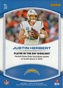 2023 Panini POTD Football Orange Foil Parallel Card 22 Justin Herbert 196/199