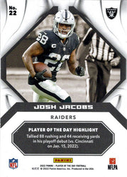 Panini Player Of The Day Football 2022 Foil Parallel Card 22 Josh Jacobs
