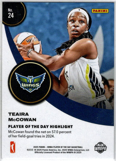 2025 Panini WNBA Player of the Day Orange Parallel Card 24 Teaira McCowan /199