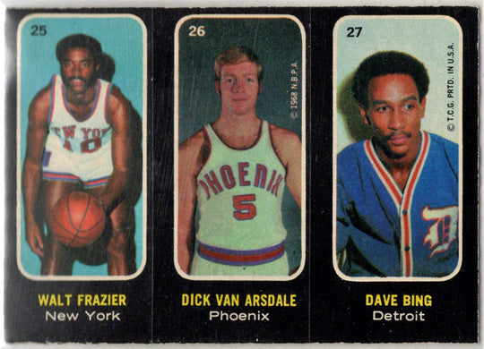1971-72 Topps Trios Stickers Card 25 Frazier 26 Van Arsdale 27 Bing