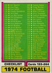 Topps Football 1974 Base Card 262 Checklist Cards 133-264