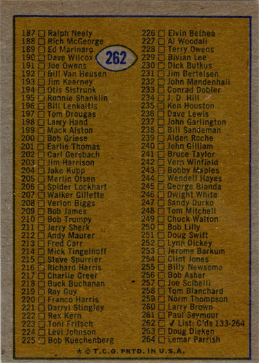 Topps Football 1974 Base Card 262 Checklist Cards 133-264