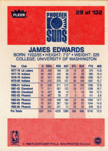 1986-87 Fleer Basketball #29 James Edwards Base Rookie Card