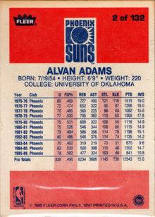 1986-87 Fleer Basketball #2 Alvan Adams Base Rookie Card